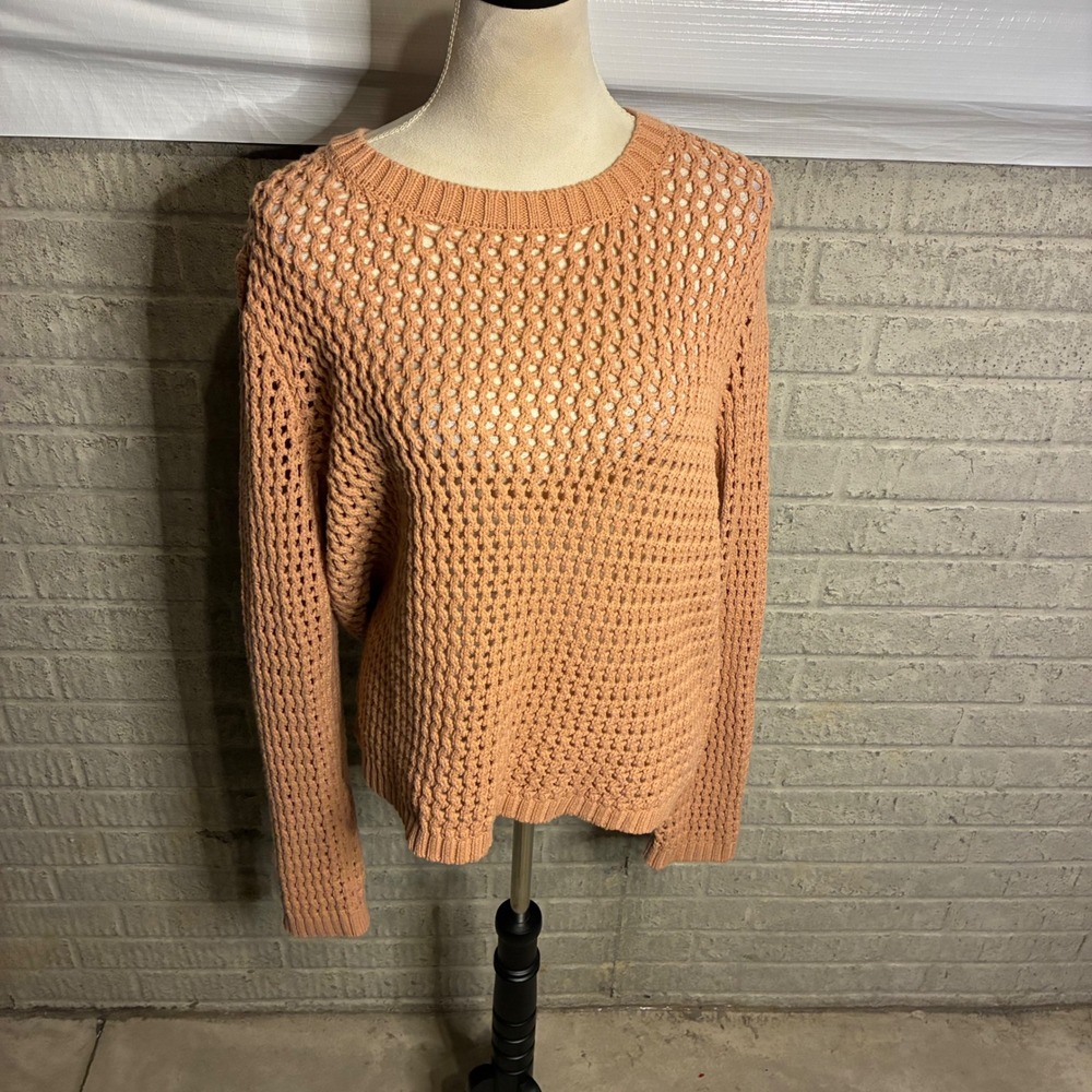 Pink Lily Crochet Knit Sweater Orange Long Sleeve Open Weave Size L